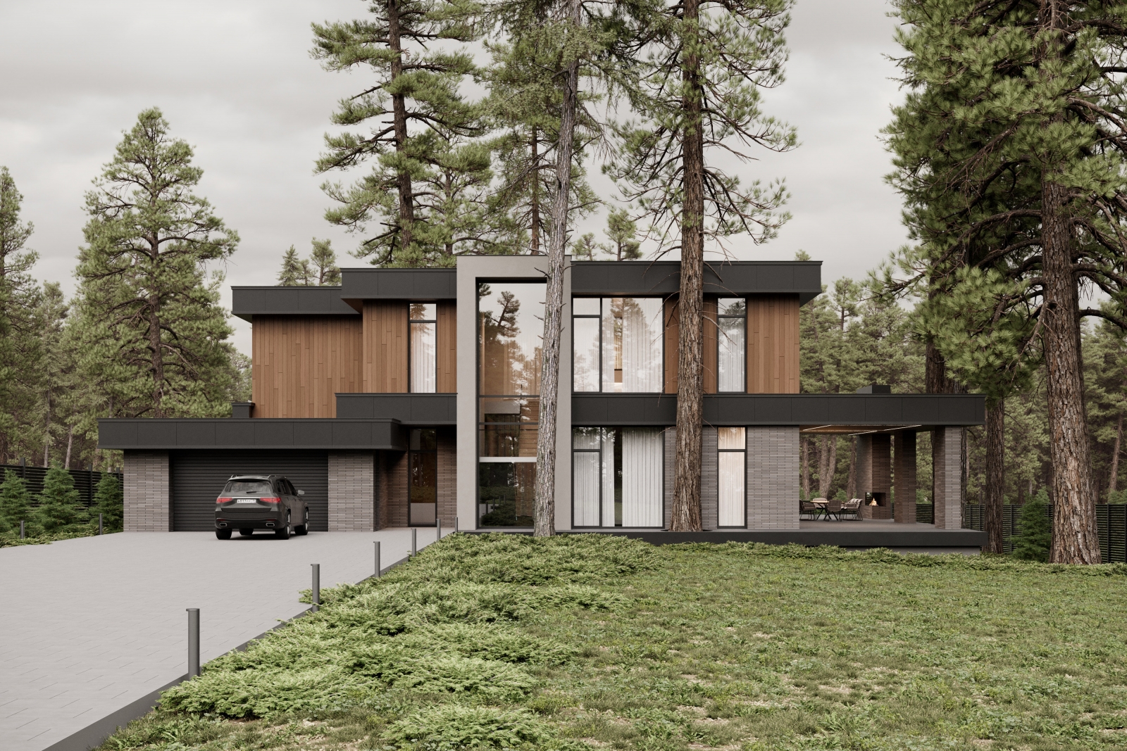 Современный дом в лесном поселке