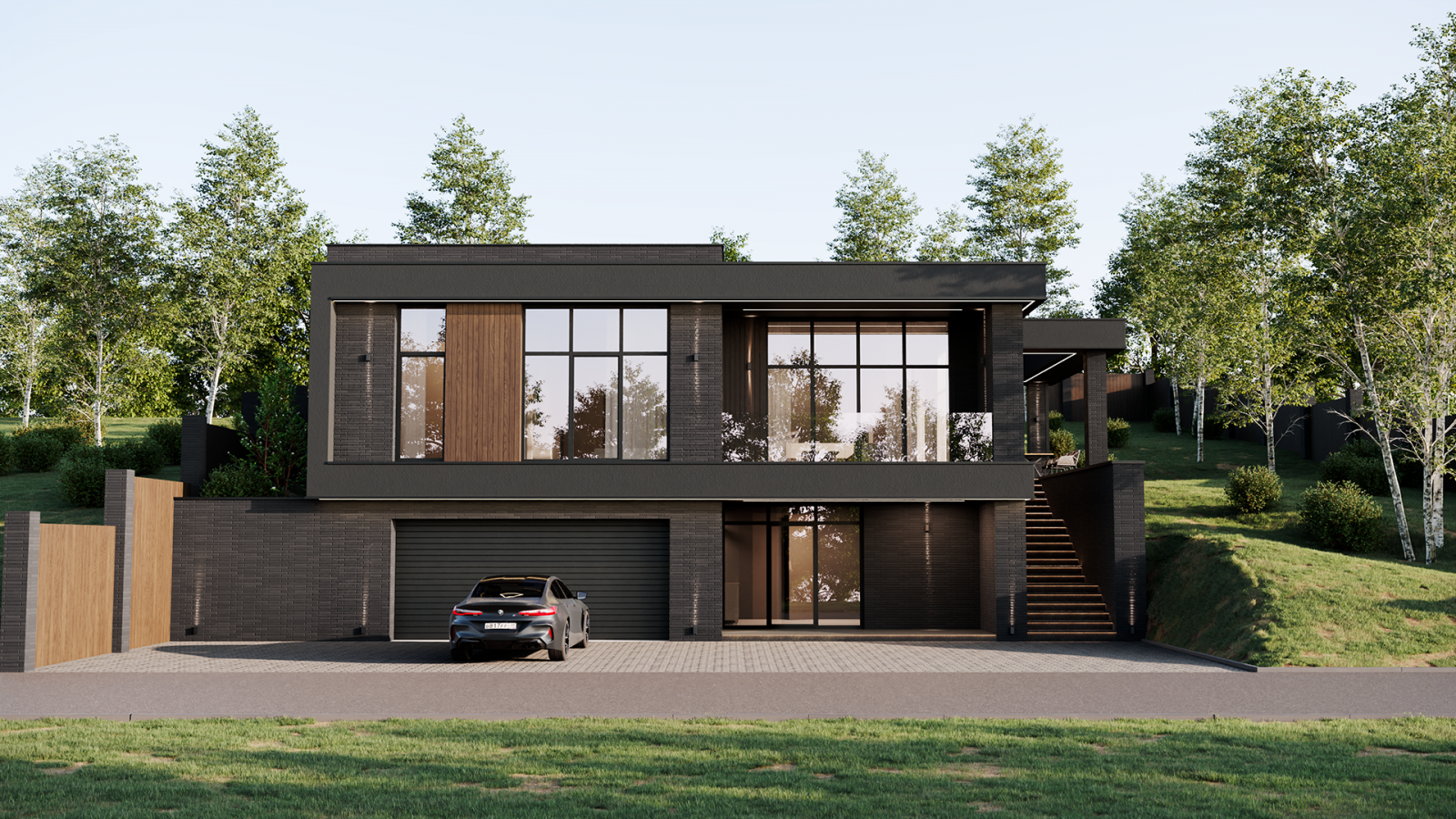 Современный дом, вписанный в крутой рельеф